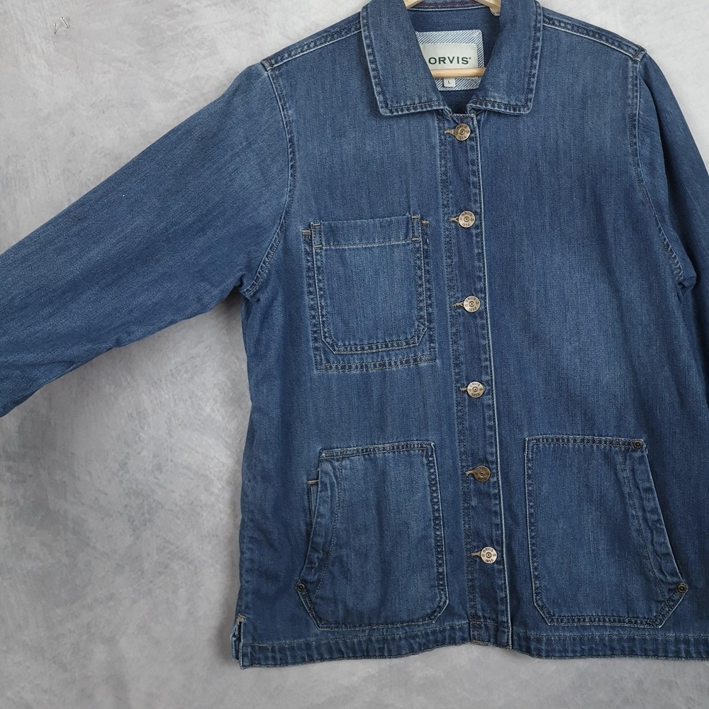 Orvis Field Shirt Jacket Womens Large Blue Denim Chore Military Utility Workwear - Picture 4 of 16